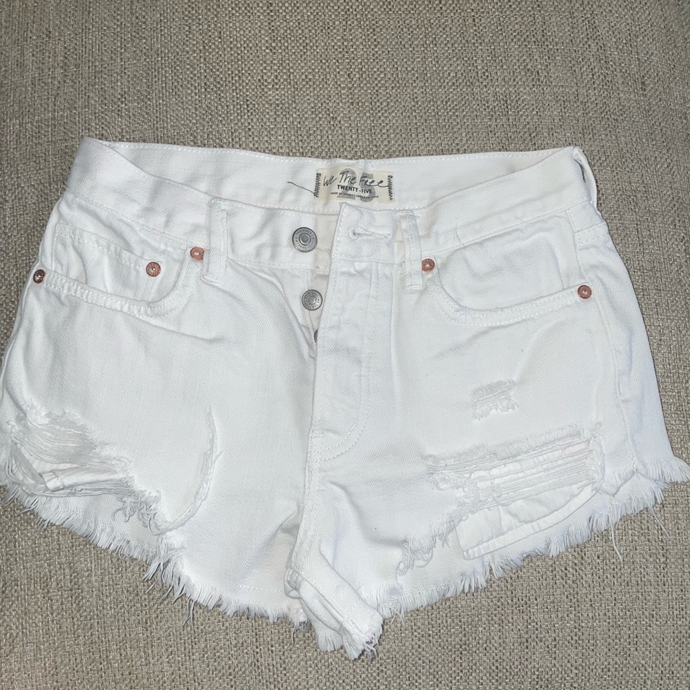 Women's White Distressed Denim Shorts